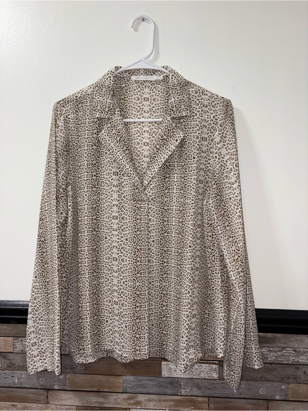 All in Favor White and Brown Leopard Print Top Size Medium
